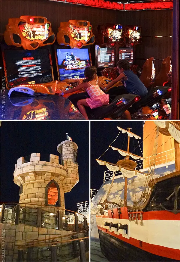 Costa Favolosa Jogos eletrônicos, castelo e navio pirata